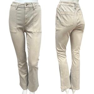 Pistola Khaki Beige High Rise Flare Leg Trousers | Size: 27